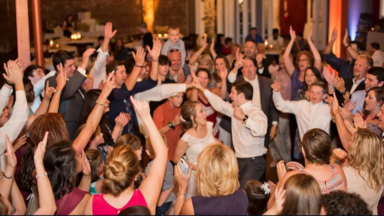 Guests celebrating on the dance floor at the depot