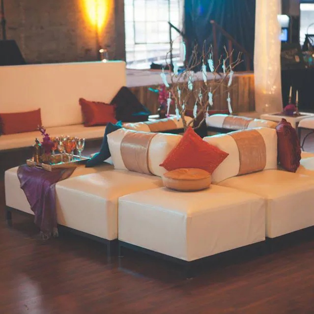 Colorful sofa lounge arrangement inside Depot Square Events